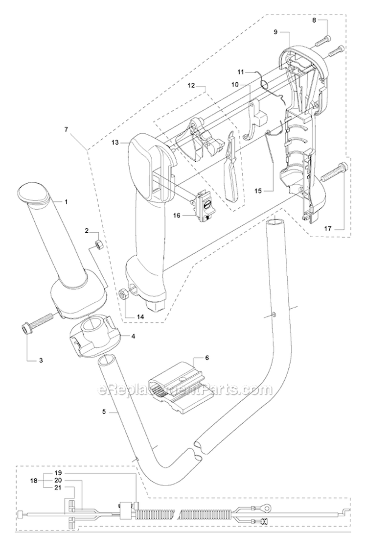 Throttle Controls Diagram and Parts List for 535RXT 2011-02 Husqvarna Brush Cutter