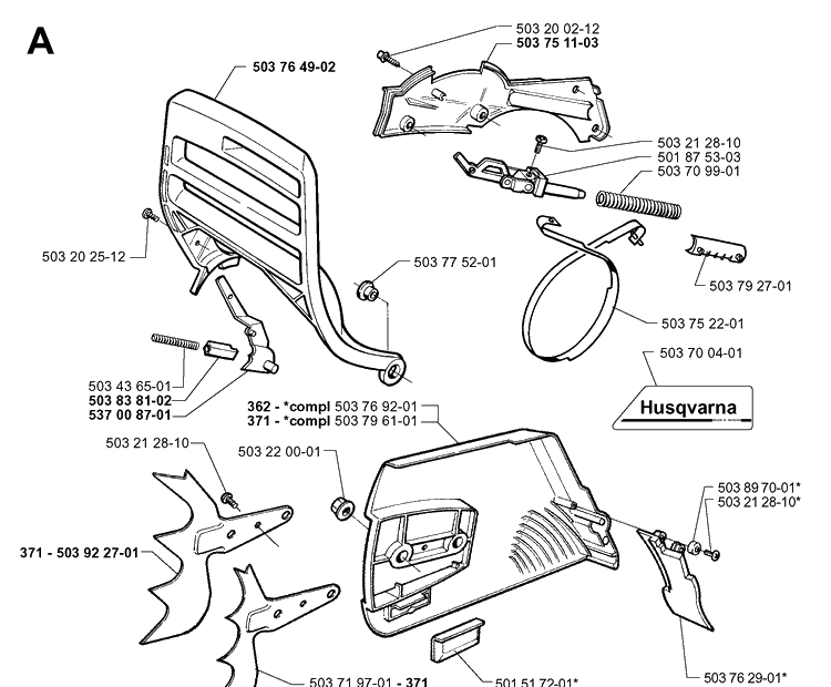 Chain Brake Diagram and Parts List for 371XP 19991800001-Current Husqvarna Chainsaw