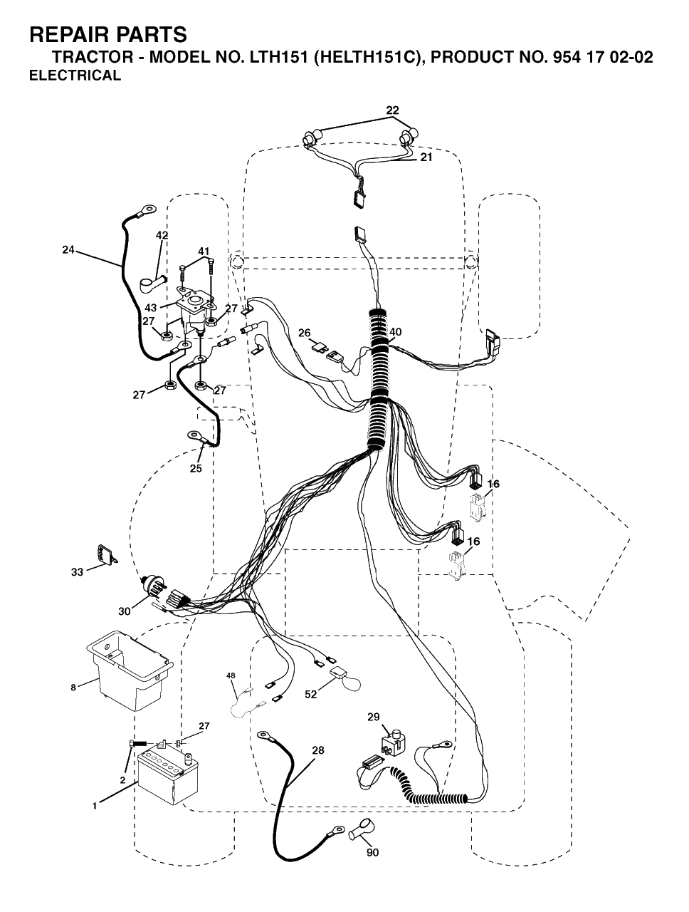 Electrical Diagram and Parts List for LTH151 (954170202-C)(2004-09) Husqvarna Lawn Tractor
