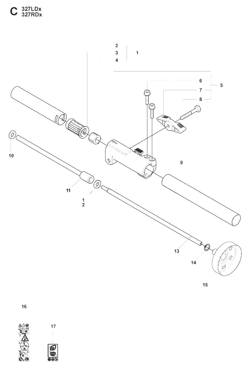 Shaft Diagram and Parts List for 327LX 20080900001 - 20090100000 Husqvarna Trimmer
