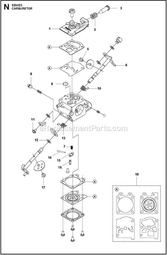 Carburetor Diagram and Parts List for 525HE3  Husqvarna Trimmer