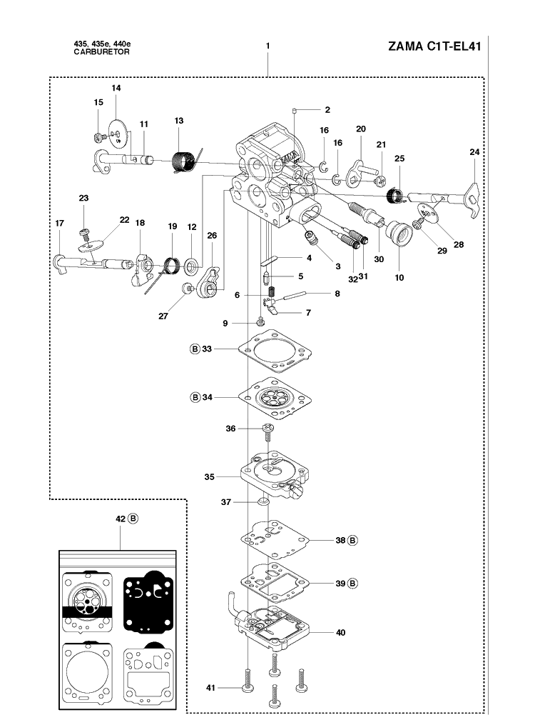 Carburetor Diagram and Parts List for 435 20102300001-20111800000 Husqvarna Chainsaw
