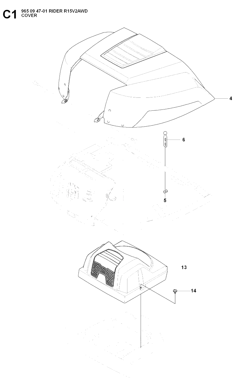 Hood Diagram and Parts List for R15-V2AWD (965094701)(2007-01) Husqvarna Lawn Tractor