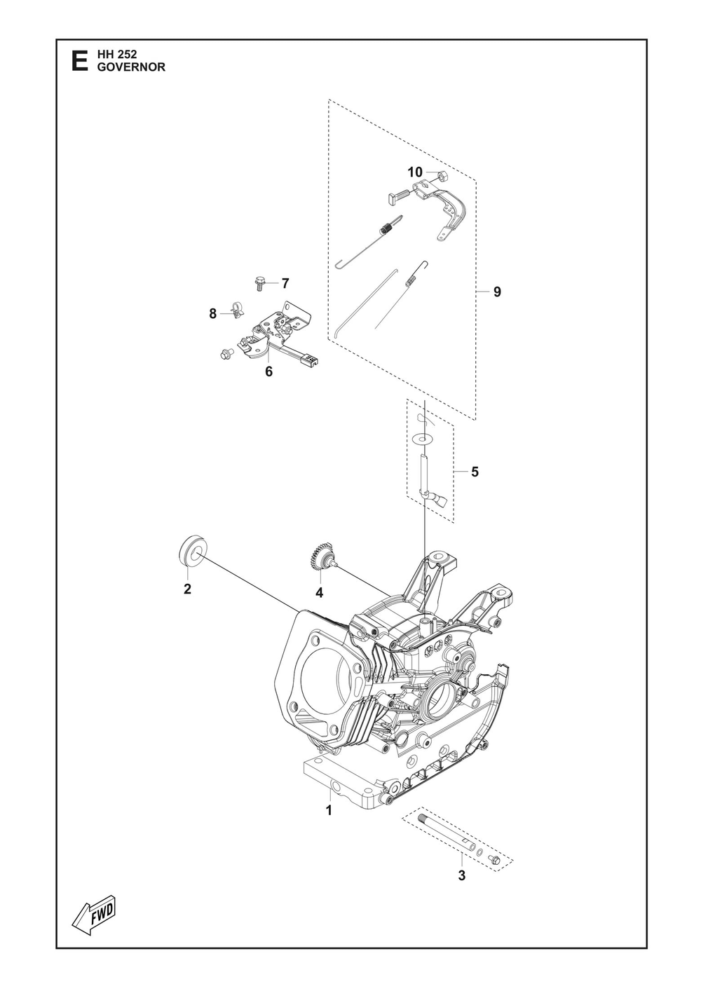 Governor Diagram and Parts List for HH252 598610601, 598610602, 598610603 Husqvarna Engine