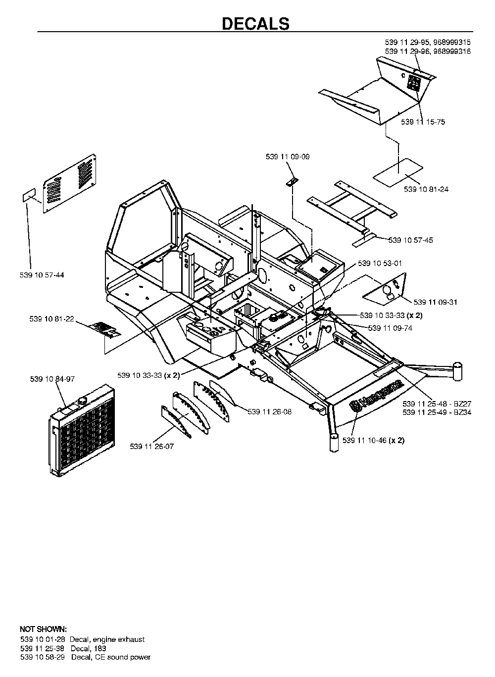 Decals Diagram and Parts List for BZ34C (968999316)(2006-04) Husqvarna Lawn Tractor