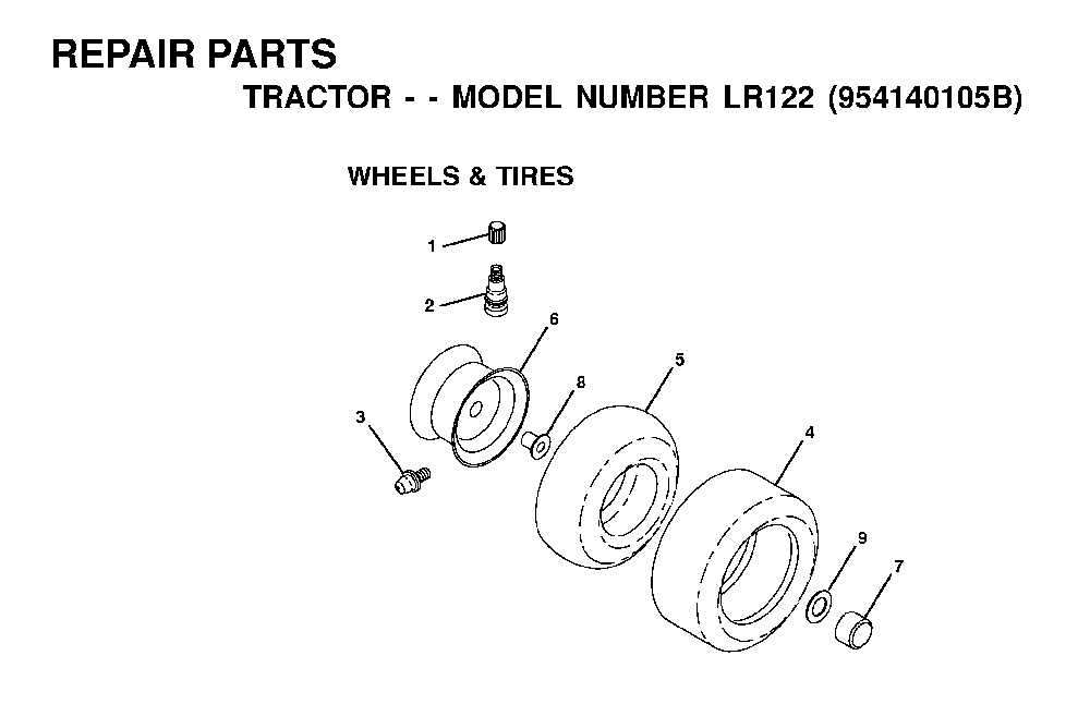 Wheels And Tires Diagram and Parts List for LR122 (954140105B)(2000-01) Husqvarna Lawn Tractor