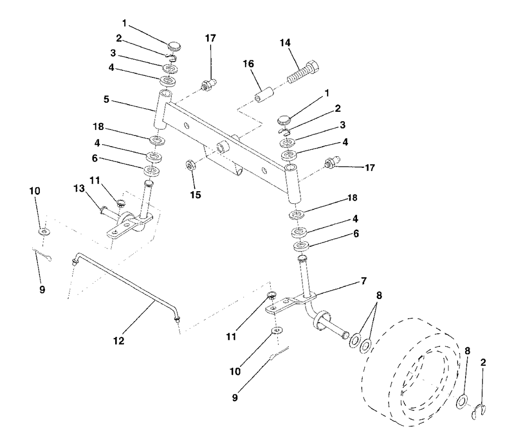 Front Axle Diagram and Parts List for LR125 (954000522-A)(1992-12) Husqvarna Lawn Tractor