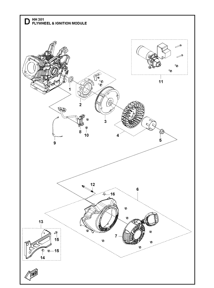 Flywheel And Ignition Module Diagram and Parts List for 598609801 2021-07 Husqvarna Engine