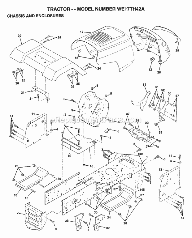 Chassis And Enclosures Diagram and Parts List for WE17TH42A 1999 Husqvarna Lawn Tractor