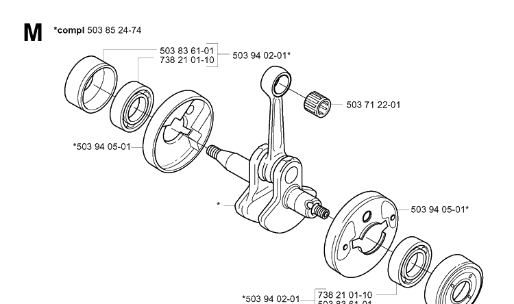 Crankshaft Diagram and Parts List for 325P 20010500001-20010500001 Husqvarna Pole Saw