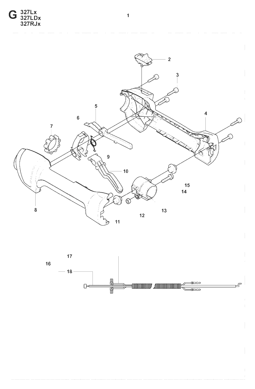 Handle And Controls Diagram and Parts List for 327LX 20080900001 - 20090100000 Husqvarna Trimmer