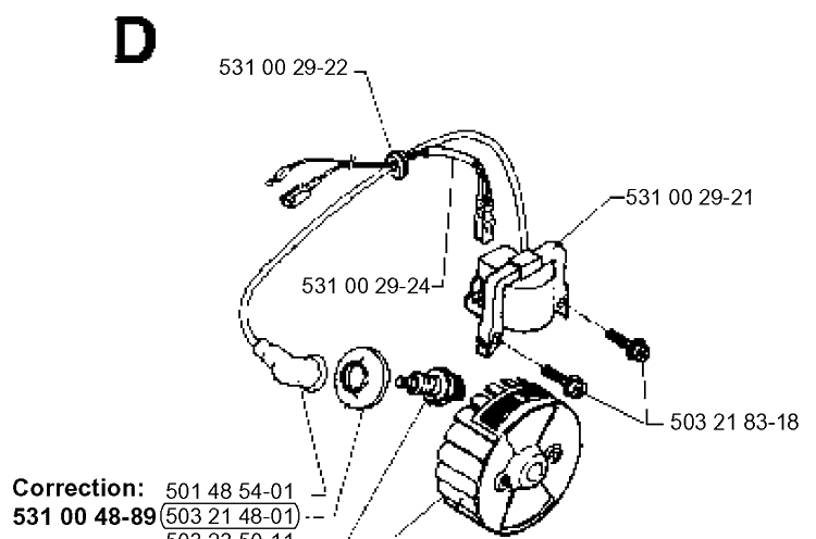 Ignition System Diagram and Parts List for 26H 19951400001-Current Husqvarna Hedge Trimmer