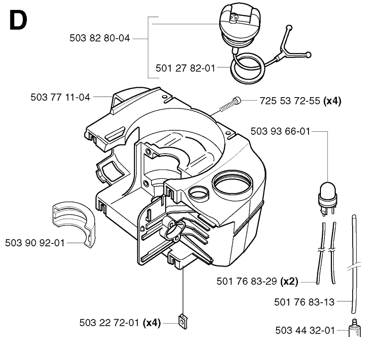 Crankcase Diagram and Parts List for 225H75 20022200001-Current Husqvarna Hedge Trimmer