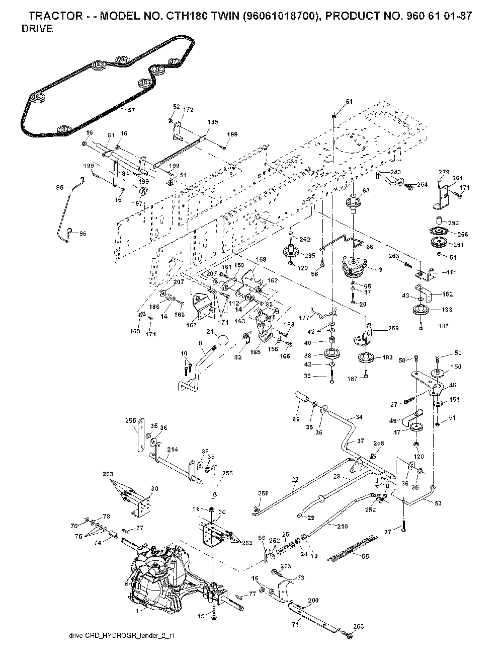 Drive Diagram and Parts List for CTH180TWIN (96061018601)(2007-04) Husqvarna Lawn Tractor