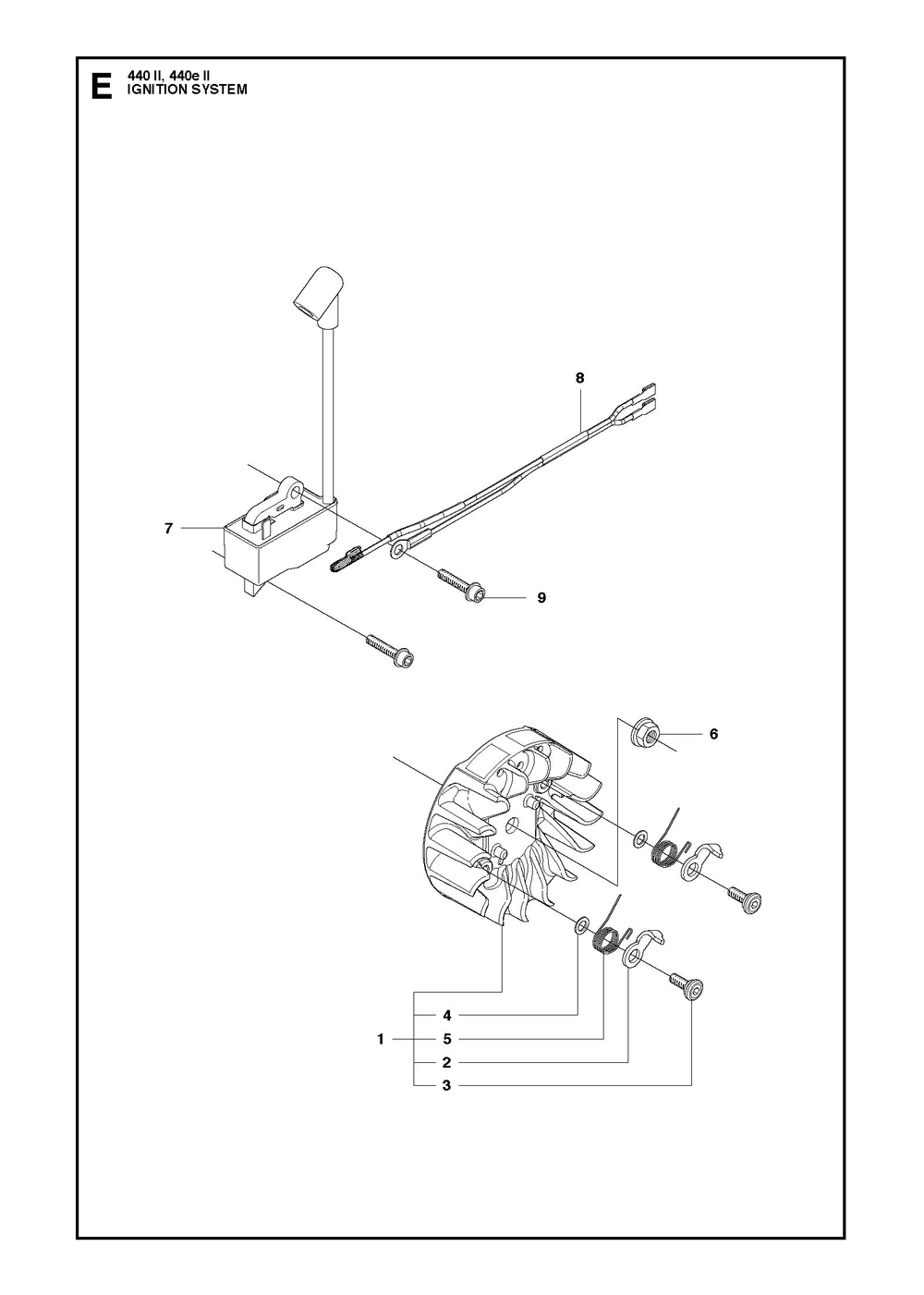 Ignition System Diagram and Parts List for 440 e-series II Husqvarna Chainsaw