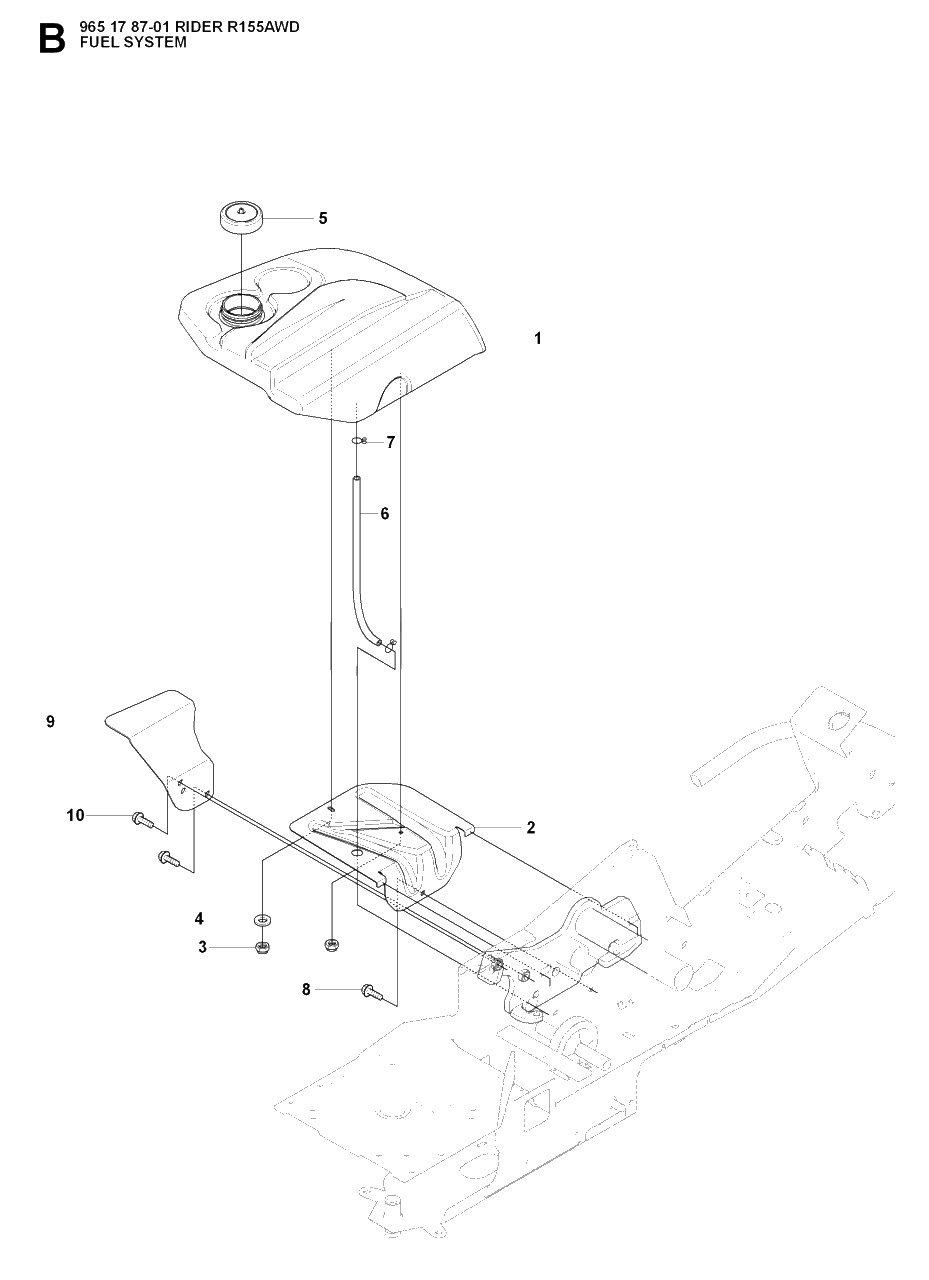 Fuel System Diagram and Parts List for R155AWD (965178701)(2007-03) Husqvarna Lawn Tractor