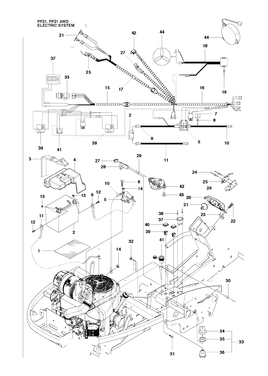 Electrical Diagram and Parts List for PF21 (965192401)(2010-07) Husqvarna Lawn Tractor