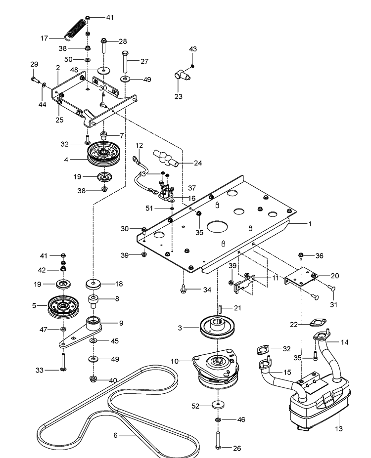 Engine Mounting, Guards And Muffler Diagram and Parts List for MZ54S (96733410100)(2016-12) Husqvarna Lawn Mower