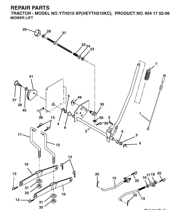 Mower Lift / Deck Lift Diagram and Parts List for YTH210XP (HEYTH210KC)(2004-06) Husqvarna Lawn Tractor