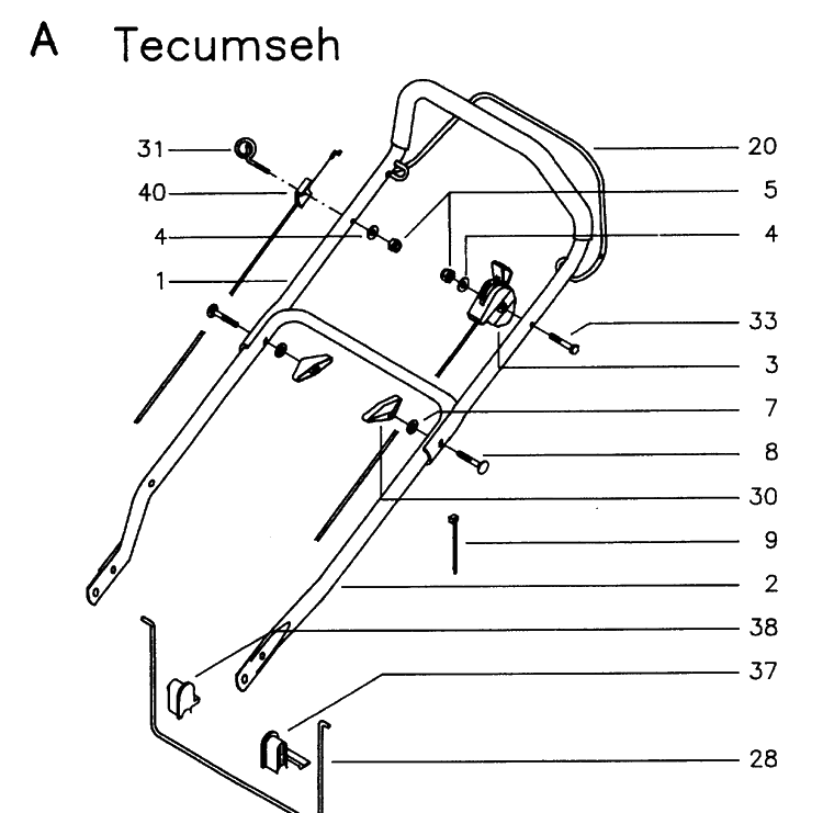 Handle And Controls 2 Diagram and Parts List for MASTER46  Husqvarna Lawn Mower