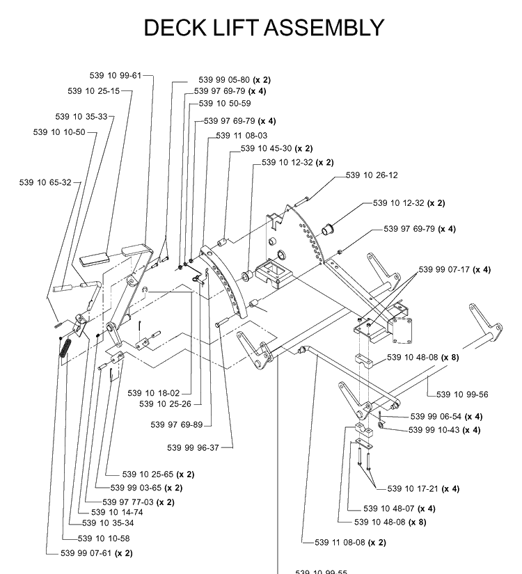 Mower Lift / Deck Lift Diagram and Parts List for IZ5223 (968999258)(2005-12) Husqvarna Lawn Mower