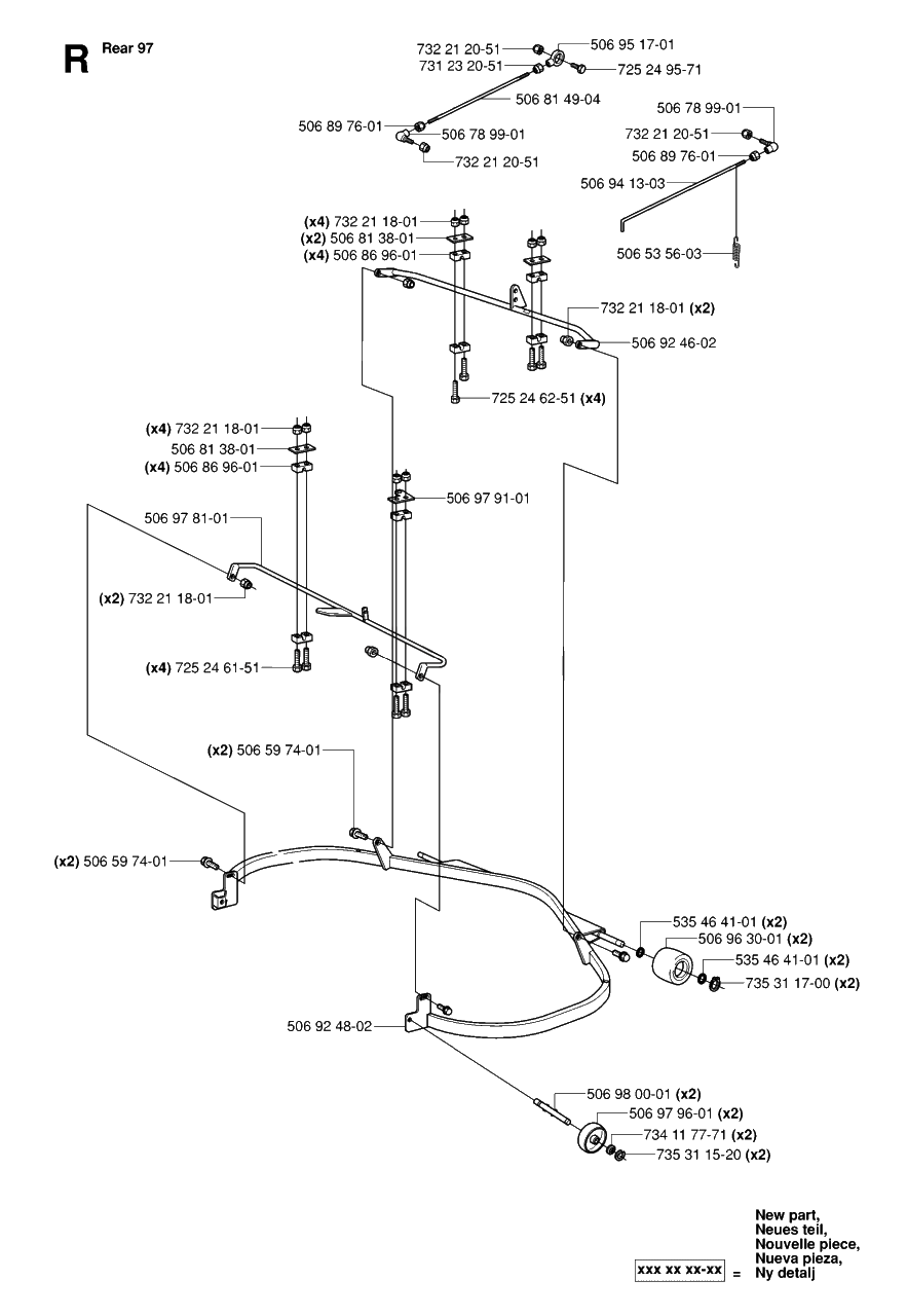 Protection Frame Diagram and Parts List for R13R (953533901)(2006-01) Husqvarna Lawn Tractor