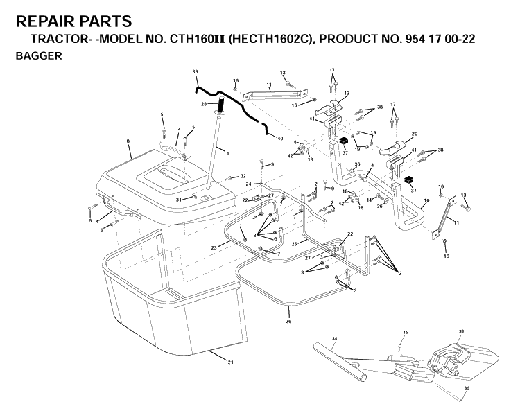 Bagger Diagram and Parts List for CTH160II (HECTH1602C)(2001-02) Husqvarna Lawn Tractor