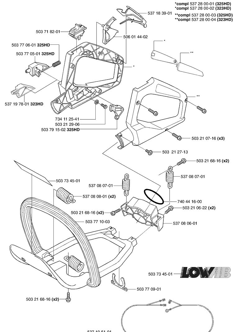 Handles / Throttle Diagram and Parts List for 325HD60 (X-SERIES)(2002-06) Husqvarna Hedge Trimmer