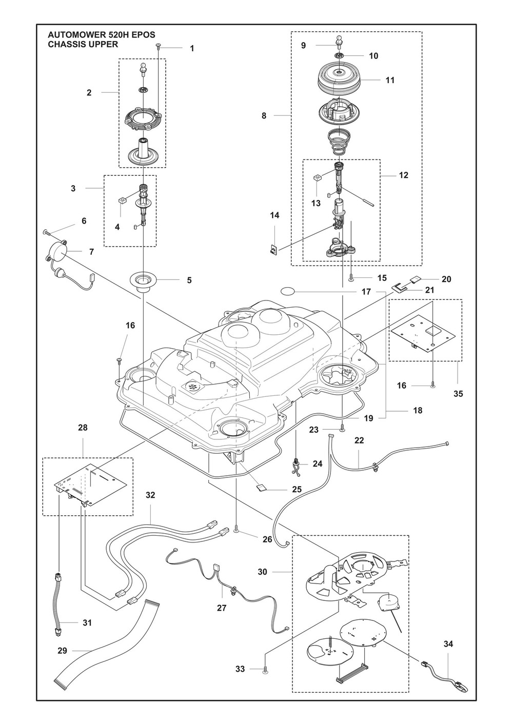 Chassis Upper Diagram and Parts List for 520HEPOS  Husqvarna Lawn Mower