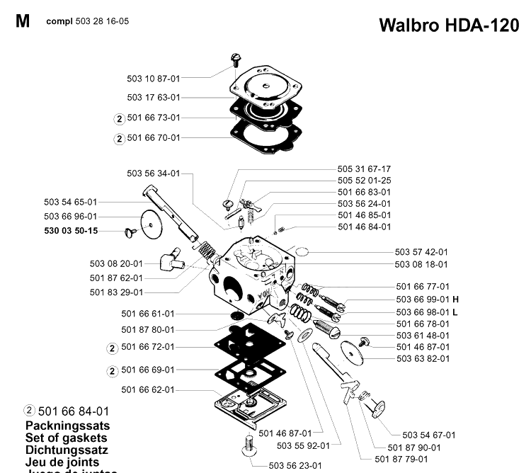 Carburetor Details Diagram and Parts List for 257 20013500001-Current Husqvarna Chainsaw