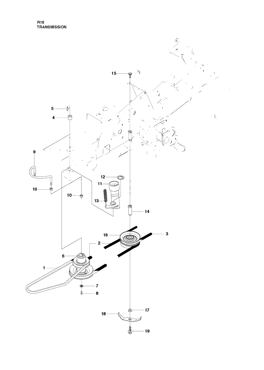 Transmission 2 Diagram and Parts List for R16 (965161601)(2010-07) Husqvarna Lawn Tractor