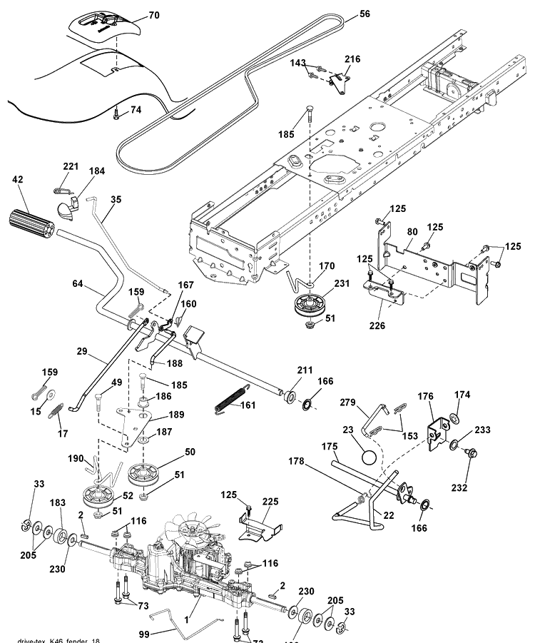 Drive Diagram and Parts List for YTH2042 (96043010602)(2010-03) Husqvarna Lawn Mower