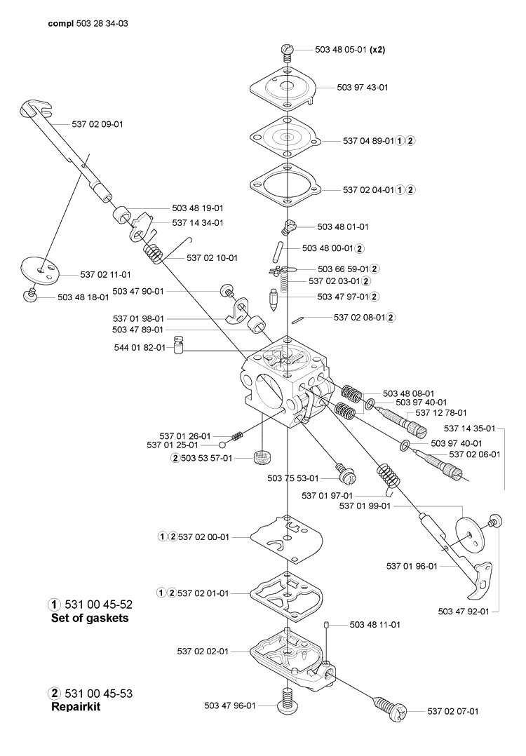 Carburetor Parts Diagram and Parts List for HA850 2007-01 Husqvarna Hedge Trimmer