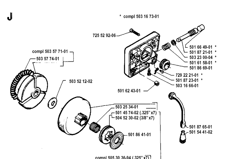 Clutch And Oil Pump Diagram and Parts List for 262XP 19910900001-19924400000 Husqvarna Chainsaw