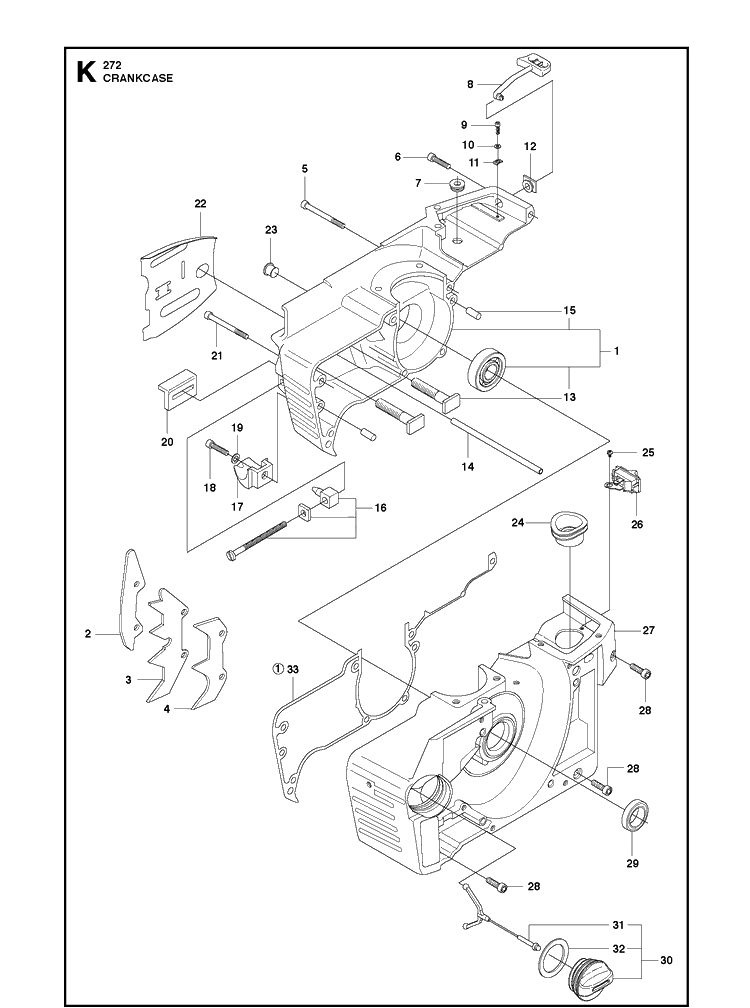 Crankcase Diagram and Parts List for 272XP 20163200001-20173200000 Husqvarna Chainsaw
