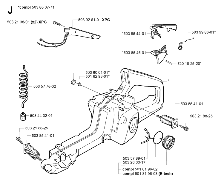 Fuel Tank Diagram and Parts List for 346XP 20041000001-20070799999 Husqvarna Chainsaw