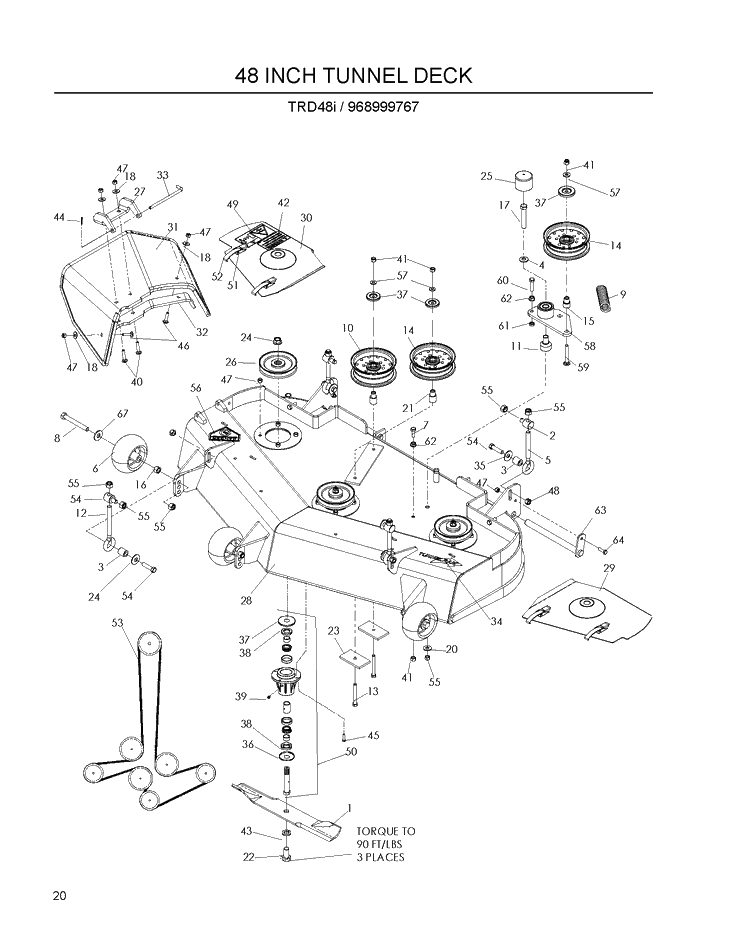 48 Inch/122cm Cutting Deck Diagram and Parts List for 968999767 2009-03 Husqvarna Lawn Mower