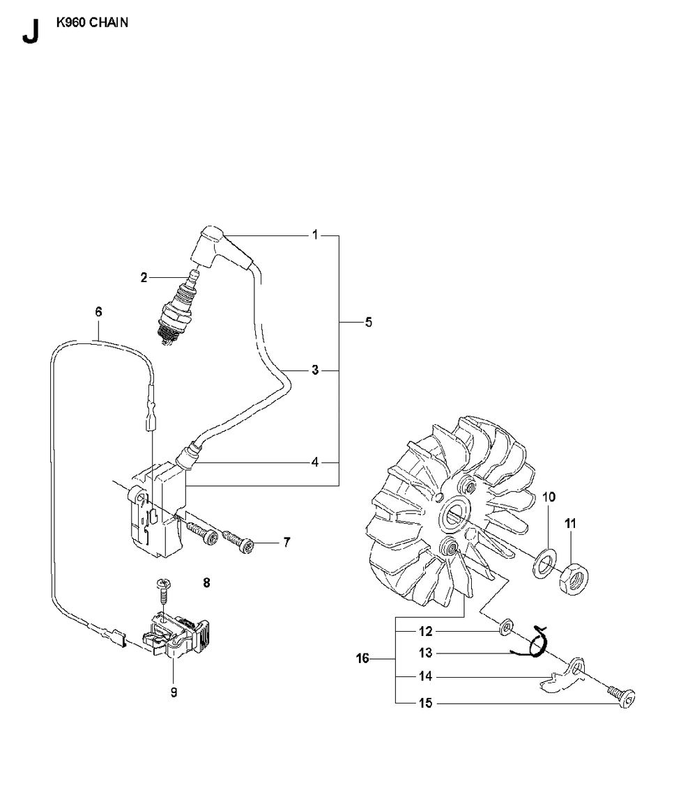 Ignition System Diagram and Parts List for K960CHAIN 2008-03 Husqvarna Circular Saw