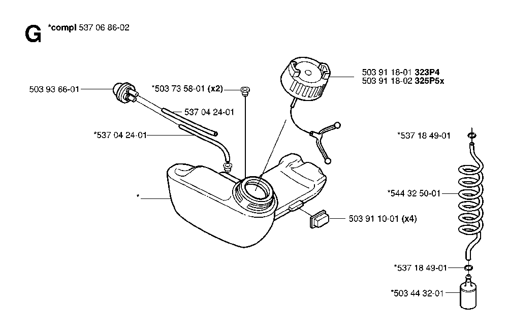Fuel Tank Diagram and Parts List for 323P4 20062700001 Husqvarna Pole Saw