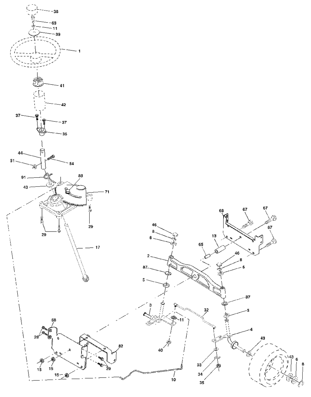Steering Assembly Diagram and Parts List for YTH1542 (954567048-C)(2001-04) Husqvarna Lawn Tractor