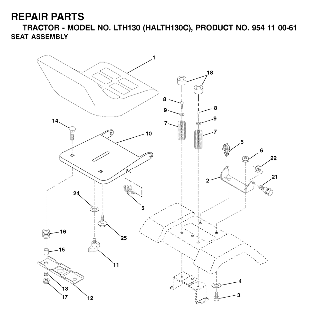 Seat Diagram and Parts List for LTH130 (954110061-C)(2003-01) Husqvarna Lawn Tractor
