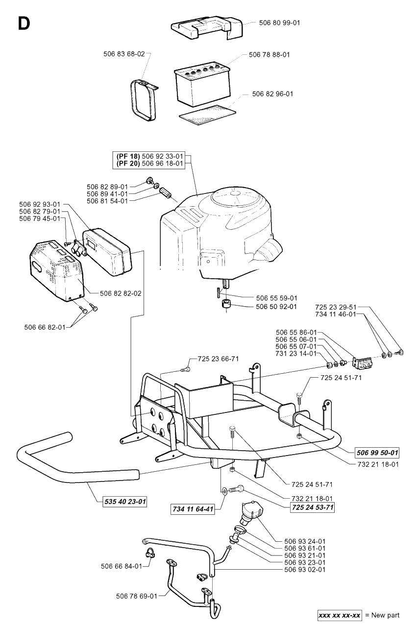 Engine Diagram and Parts List for PF18 2000-03 Husqvarna Lawn Tractor