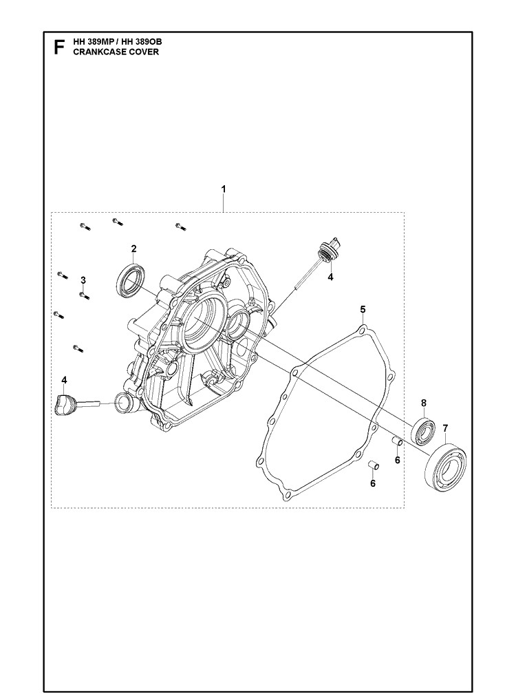 Crankcase Cover Diagram and Parts List for HH389OB (970505901)(2021-01) Husqvarna Engine