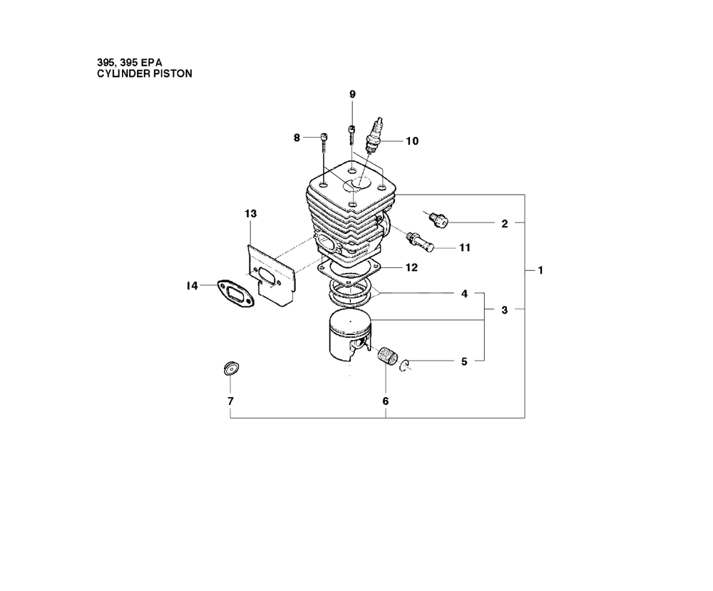 Cylinder Piston Diagram and Parts List for 395XP-XPG (EPA)(20102200001 - 20163899999) Husqvarna Chainsaw