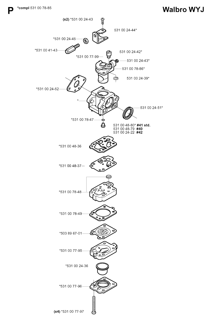 Carburetor Details Diagram and Parts List for 132R 20050100001 & Above Husqvarna Trimmer