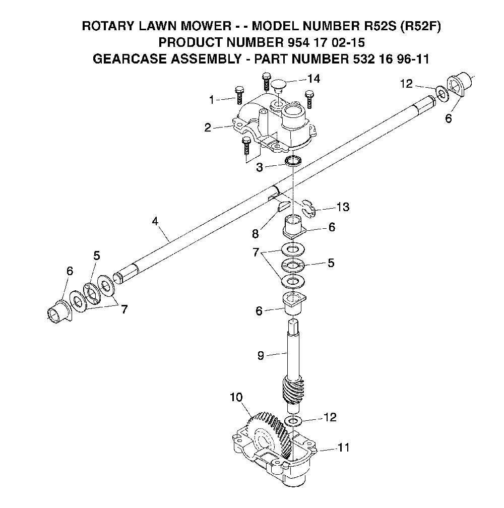 Gear Case Diagram and Parts List for R52S (R52 F, 954170215)(2004-10) Husqvarna Lawn Mower