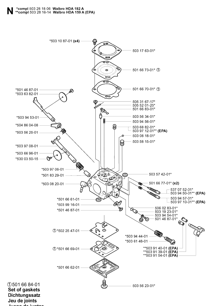 Carburetor Details Diagram and Parts List for 346XP 20012200001-20032200000 Husqvarna Chainsaw