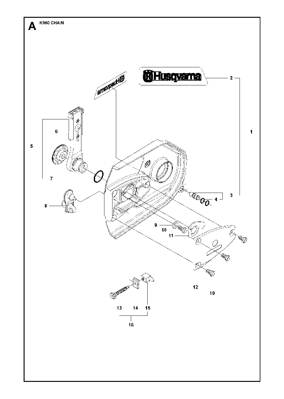 Clutch Cover Diagram and Parts List for K960CHAIN 2008-03 Husqvarna Circular Saw