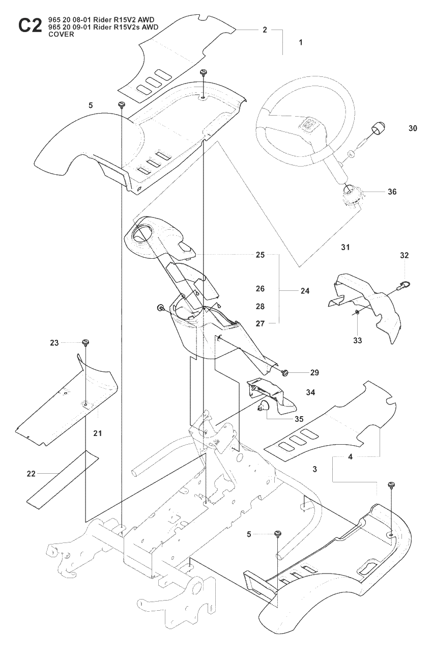 Cover 3 Diagram and Parts List for R15-V2AWD (965200901)(2008-01) Husqvarna Lawn Tractor