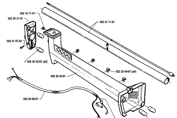 Supporting Tube Assembly Diagram and Parts List for 235R 1992-12 Husqvarna Brush Cutter